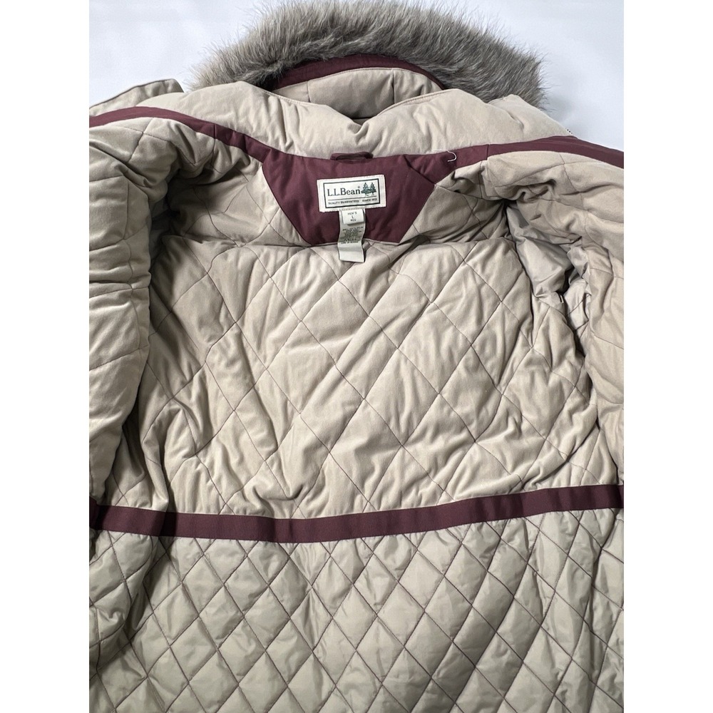 LL Bean Mens Parka Coat Jacket L Maroon Goose Down Faux Fur Hooded Gore-Tex EUC - Picture 7 of 16